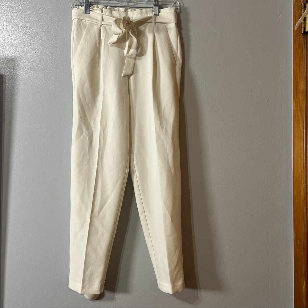 Flirtatious Flowy Business Pants Womens Small Tie Belt Pleated Tapered White - Picture 1 of 8